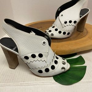 Pierre Hardy Cut Out Stenciled Peep Toe Leather Heels